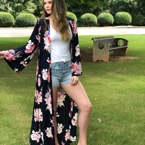 Navy Floral Duster Kimono